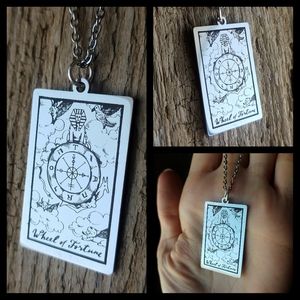 🖤 Wheel of Fortune- Stainless Tarot Card Necklace